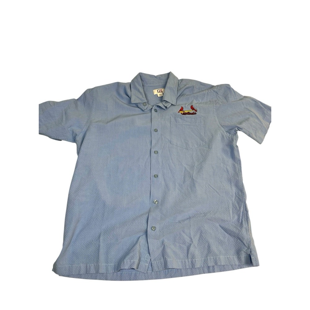 Cutter & Buck St Louis Cardinals Shirt Men's Medium Button Up Shirt Sleeve Blue